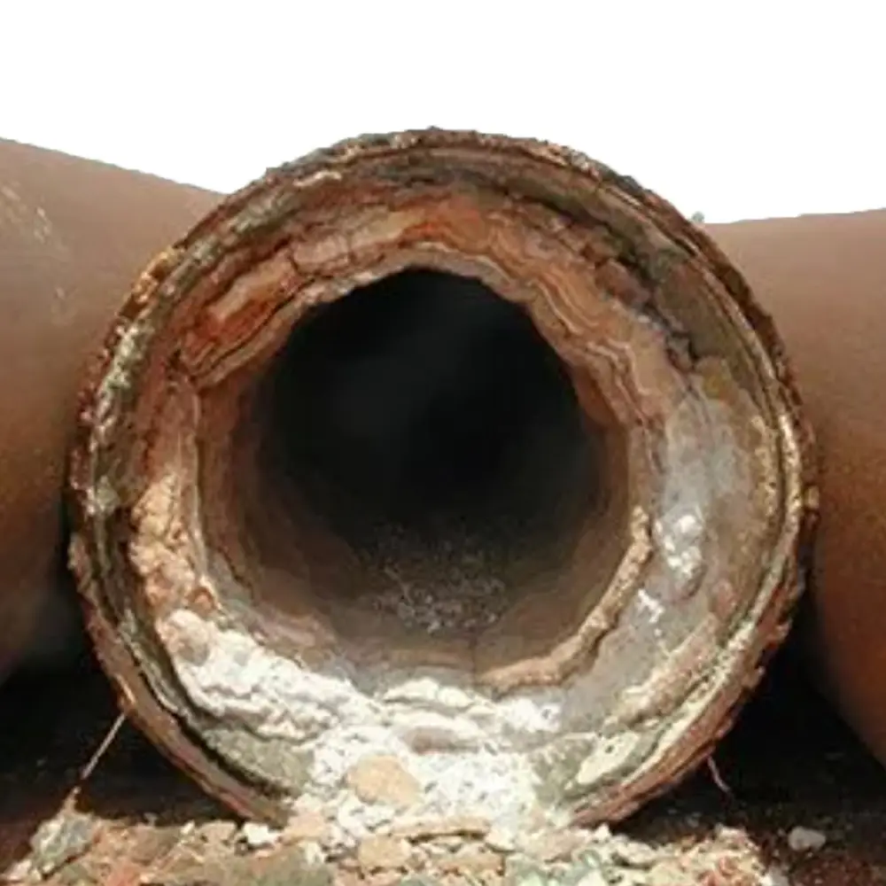 steel pipe full with lime scale